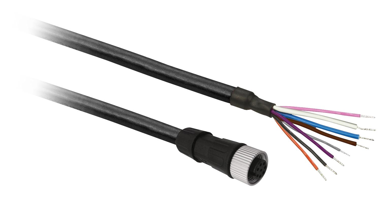YF2A68-050XXXXLEAX, Sick, Cable de sensor, negro, receptáculo M12, extremo libre, 8 posiciones, 5 m, 16,4 pies.