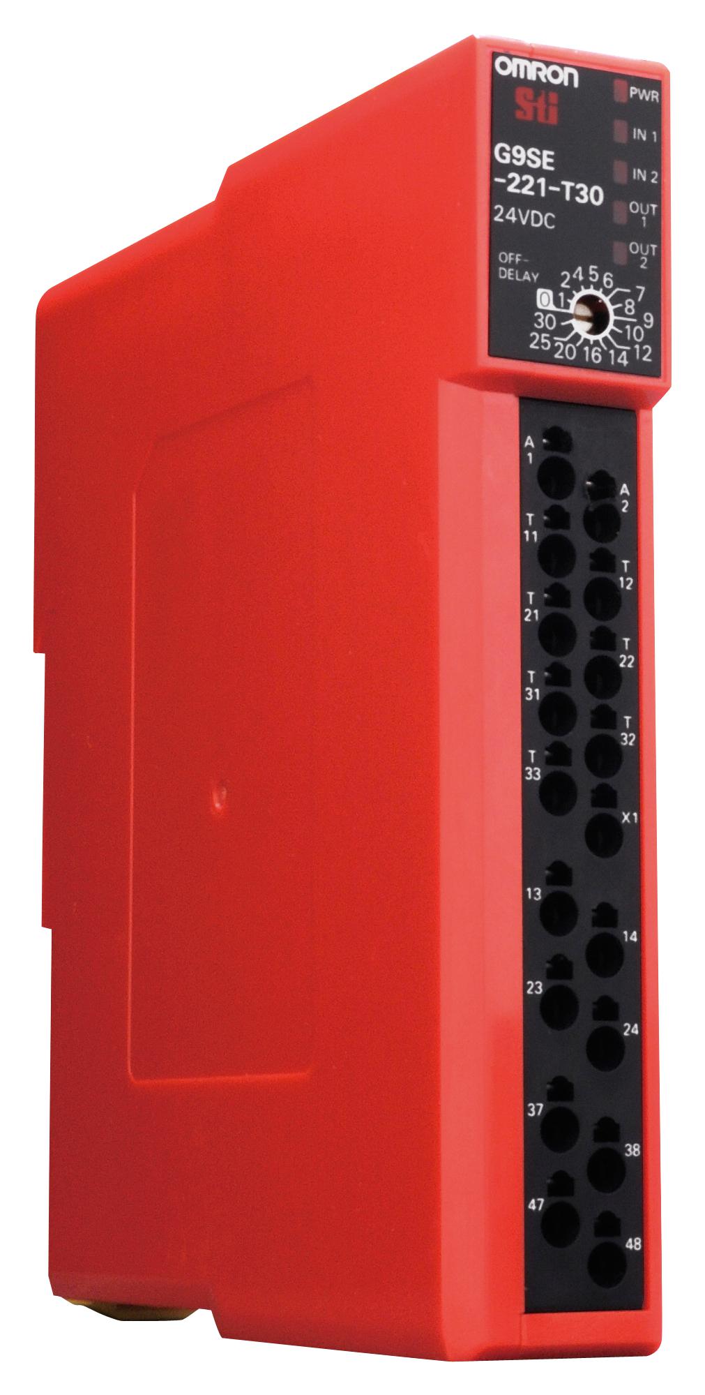 G9SE-201 DC24 , Omron, Modulo de Salida de seguridad retardada a OFF. Salida de contacto. 250 VAC 5 A 30 VDC 5 A (carga de resistencia).