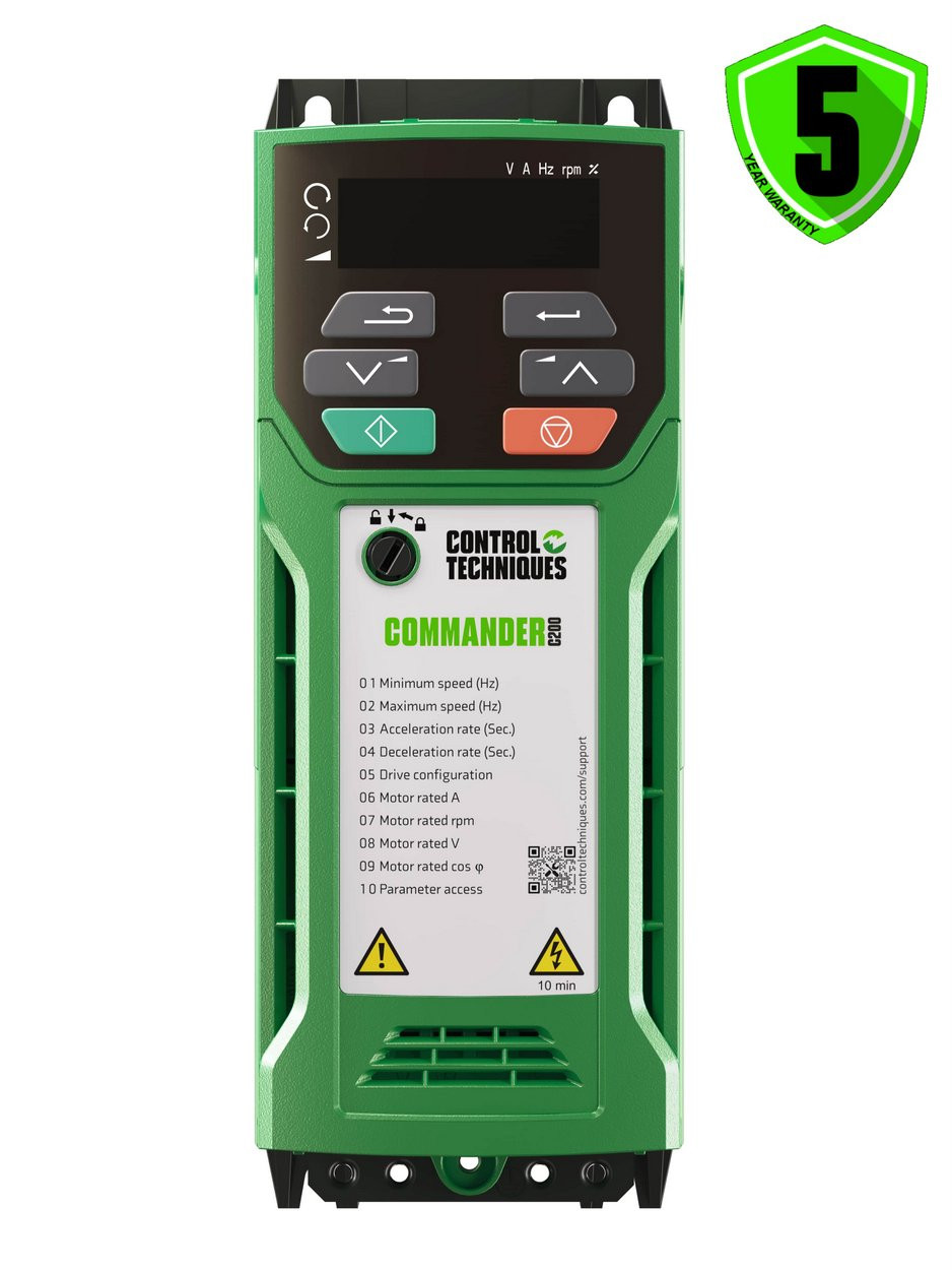 C200-02200075, Control Techniques, CT Commander, Entrada monofásica de 230 V o trifásica de 230 V, salida trifásica de 230 V, 1,5 kW, 7,5 A, IP20.