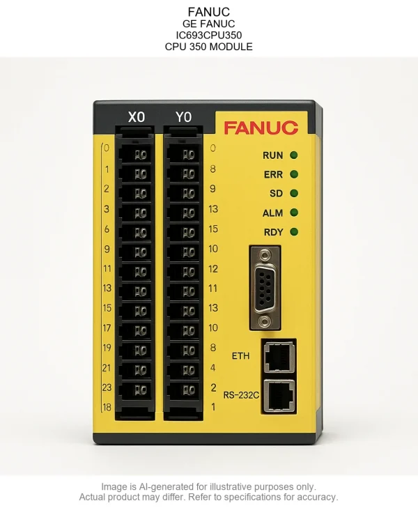 IC693CPU350, GE Fanuc, Single slot, CPU modulo, memoria de 32K Bytes. Hasta 2048 entradas discretas, 2048 salidas discretas, 2048 palabras de entrada analógica