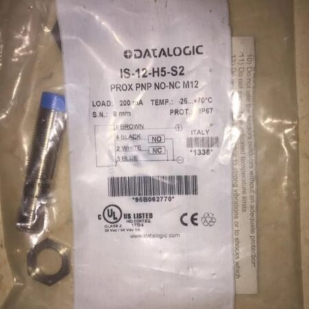 IS-12-H5-S2, DATALOGIC, Sensor de proximidad inductivo ø12 corto, doble rango no enrasado 8 mm, pnp no + nc 3 hilos - M12