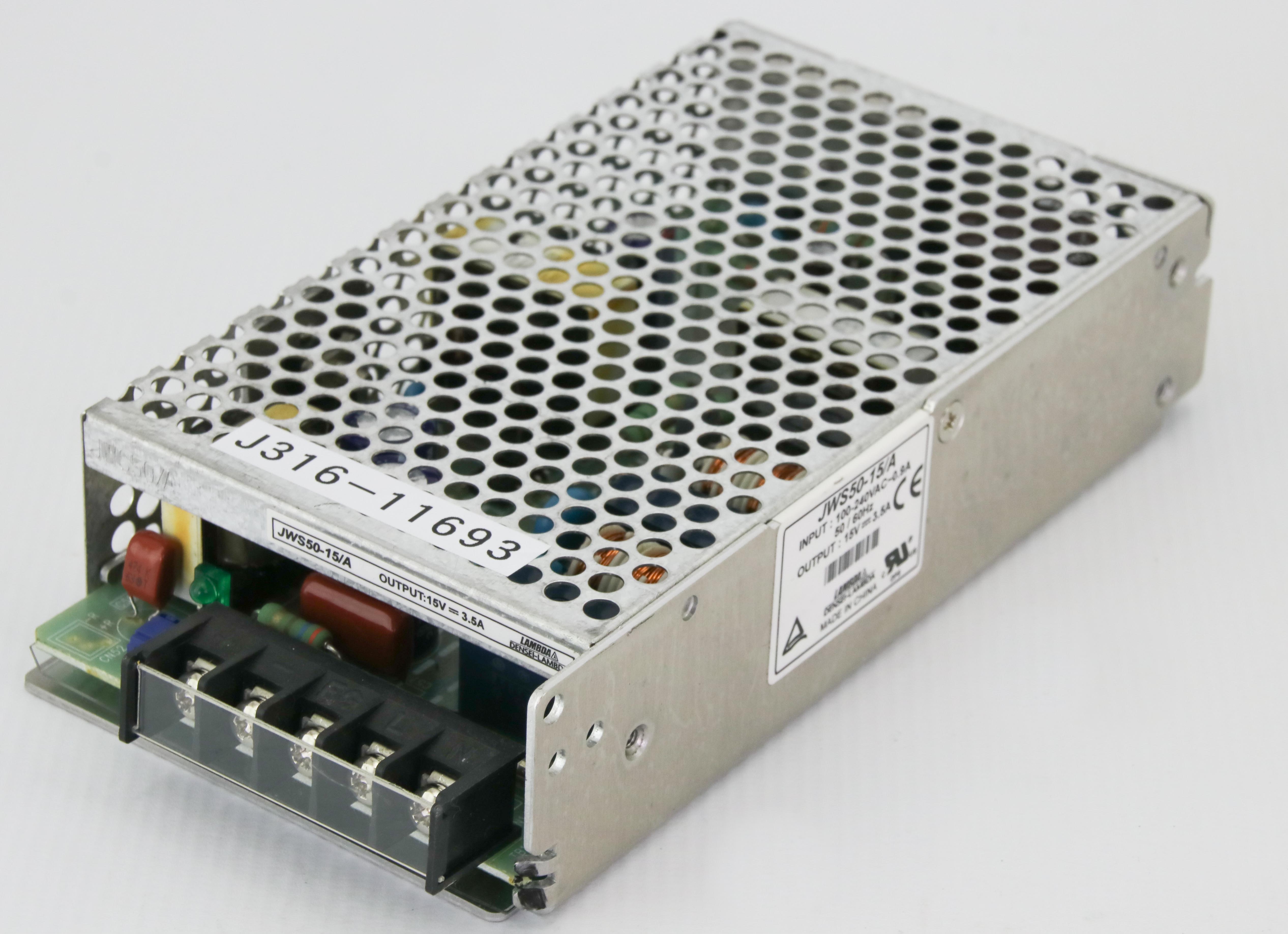 JWS50-15/A, TDK-LAMBDA, Fuentes de alimentación conmutada, 15V, 3.5A, Corriente - Potencia (Vatios). 50W ; Aplicaciones. ITE (Comercial) ; Voltaje - Aislamiento. 3 kV.