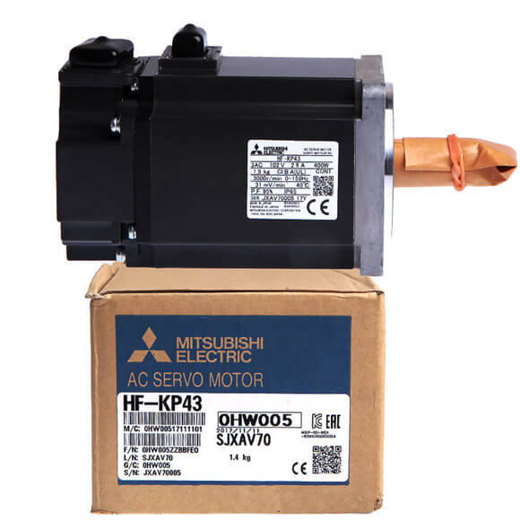 HF-KP43, Mitsubishi Electric, Motor servo rotativo sin escobillas de CA con eje recto + codificador de retroalimentación absoluta integrado (18 bits).
