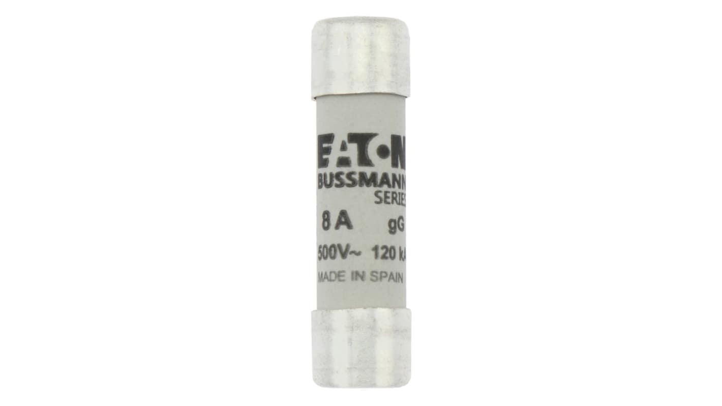 C10G8, Eaton Bussmann, Fusible cilíndrico/de casquillo de baja tensión, 10 x 38 mm, con capacidad nominal de 500 voltios de CA, 8 amperios, capacidad de ruptura de 120 kA, clase gG/gL