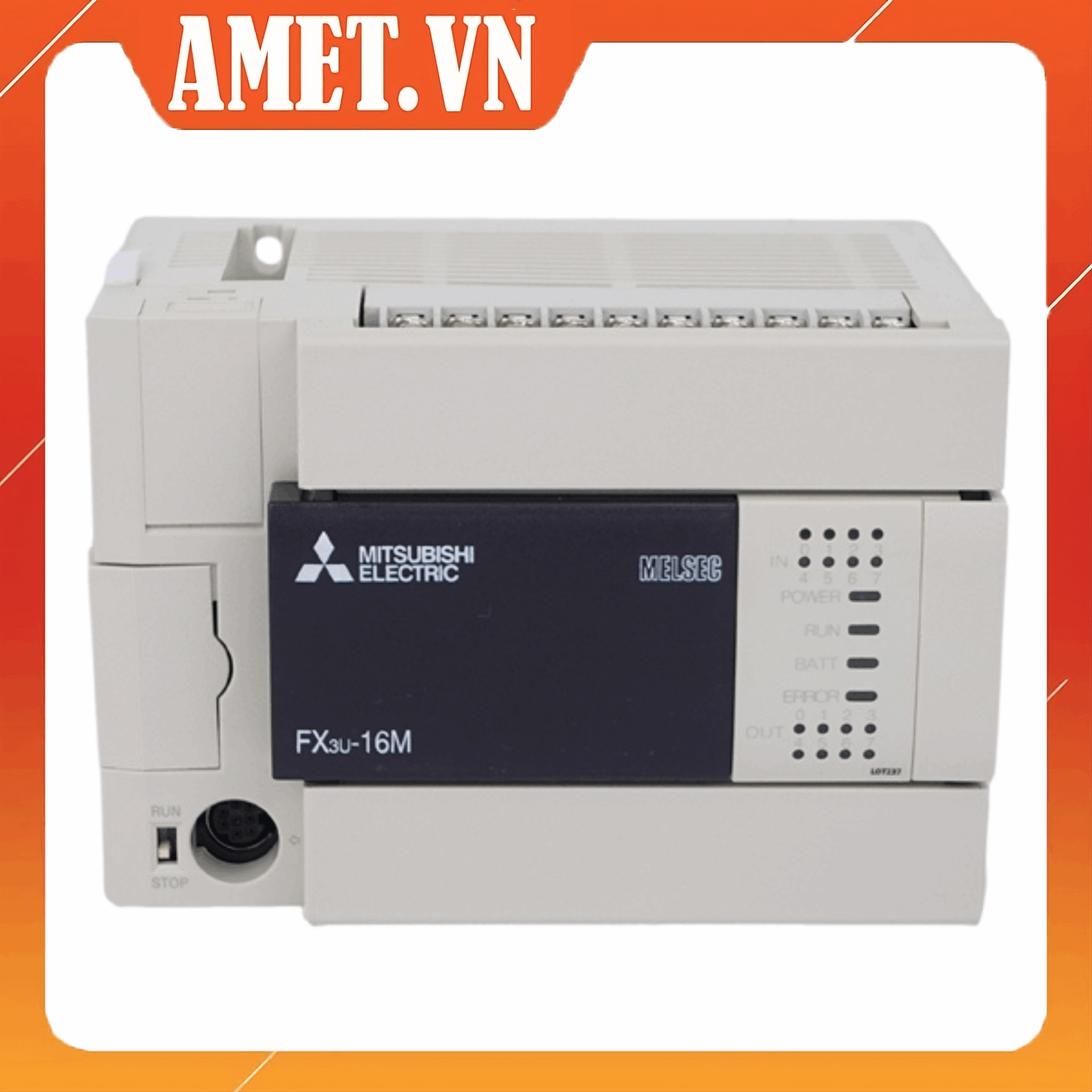 FX3U-16MT/ES-A, Mitsubishi, PLC, FX3U Base Unit AC 100-240 V: 8 inputs DC 24 V; 8 transistor outputs; sink