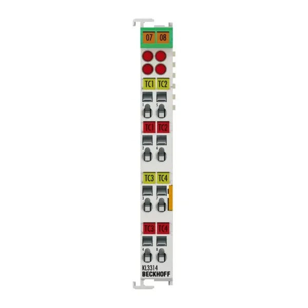 KL3314, Beckhoff Automation,  terminal de entrada analógica permite conectar cuatro termopares directamente.