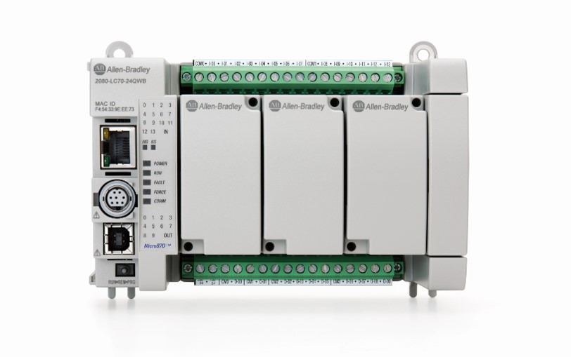 2080-L70E-24QBB, Allen Bradley, Micro870, Ethernet/IP Controller, 14 24 VDC/VAC Entradas, 10 24 VDC, potencia de entrada de 24 dc, canales de hasta 6 HSC, USB integrado