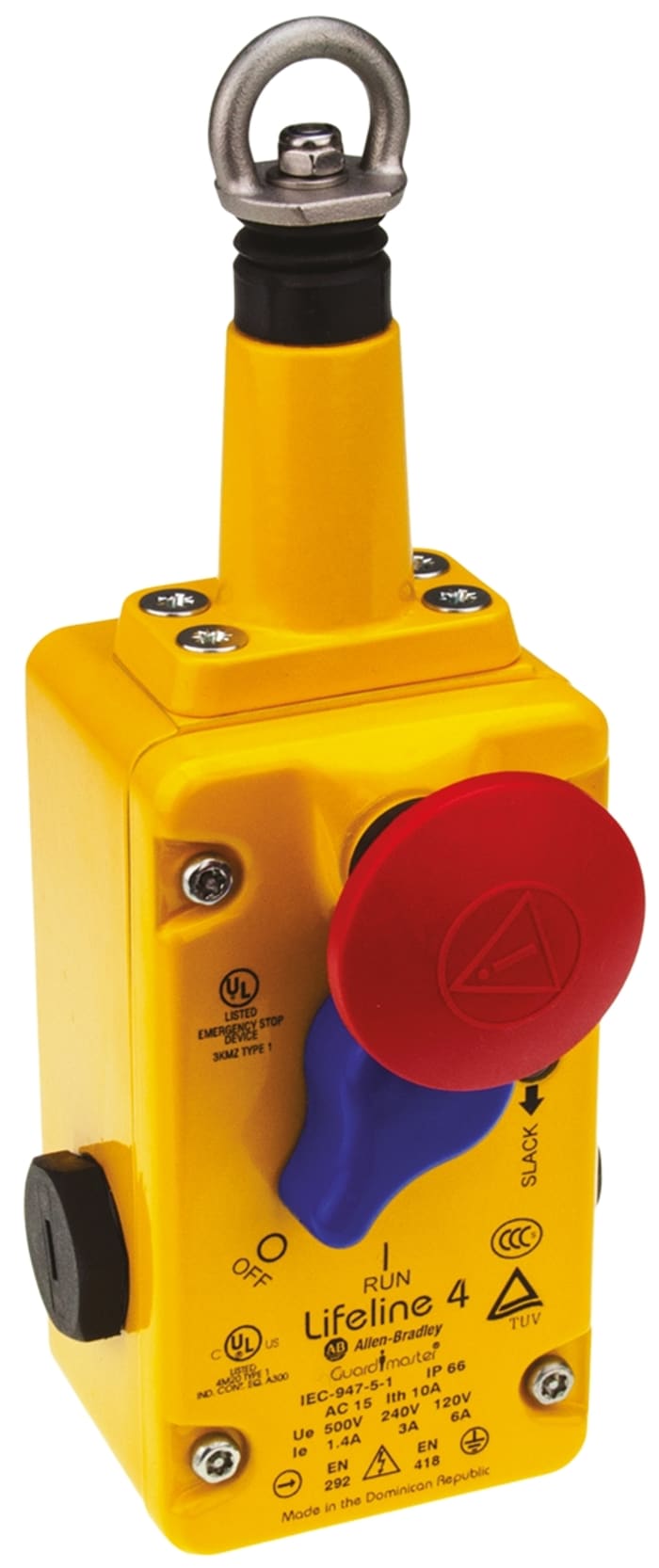 440E-L13042, Allen Bradley Guardmaster, Interruptor de cable, 75m, 4P, 3 NC/NA, 2 Amp dc, 4Amp AC, Tensión AC Máxima 600V