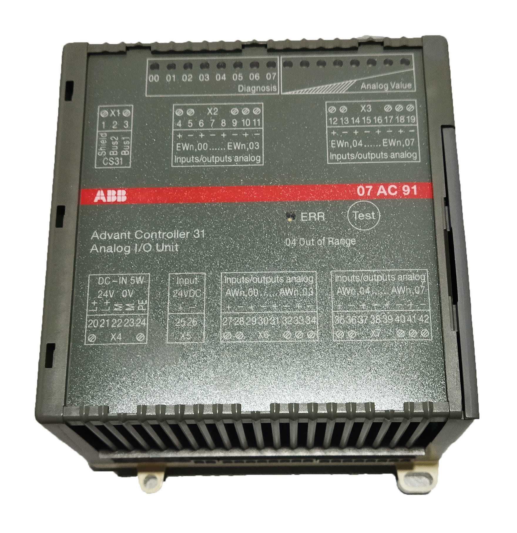 07AC91, ABB, AC31, Módulo de E/S analógico, 8AC, 24VDC, AC: U/I, 12 bits+signo, 1 cable 07AC91-AD