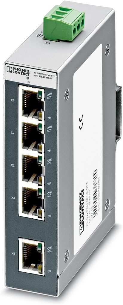 FL Switch SFNB 5TX, Phoenix Contact, Switch Ethernet, 5 puertos TP RJ45, detección automática de velocidad de transmisión de datos de 10 o 100 Mbps (RJ45), función de autocrossing