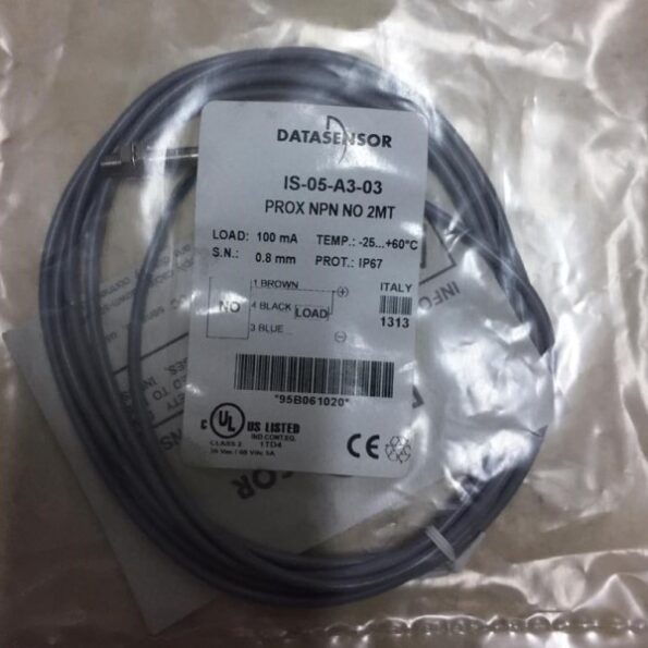 IS-05-A3-03, DATALOGIC, Sensor inductivo de acero inoxidable Ø5 - Enrasado 0,8 mm - NPN No - Cable de 2 m