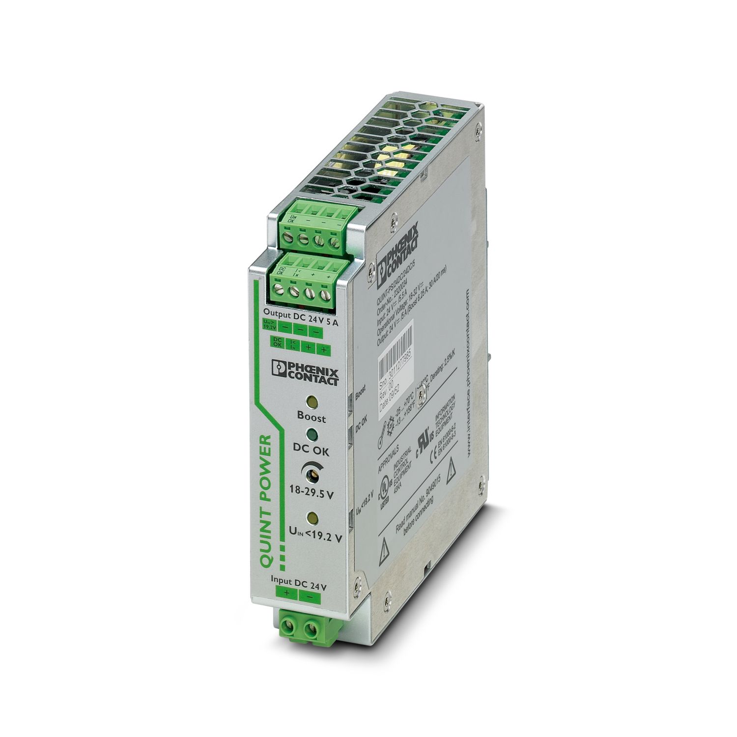 QUINT4-PS/24DC/24DC/5/SC, Phoenix Contact, Primary-switched converter, input: 24 V DC, output: 24 V DC / 5 A.