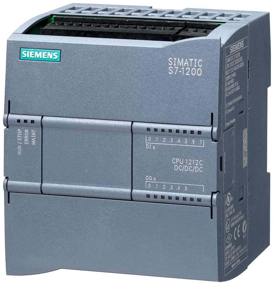 6ES7212-1AE40-0XB0, Siemens, SIMATIC S7-1200, CPU 1212C, compact CPU, DC/DC/DC, onboard I/O: 8 DI 24 V DC; 6 DO 24 V DC; 2 AI 0-10 V DC
