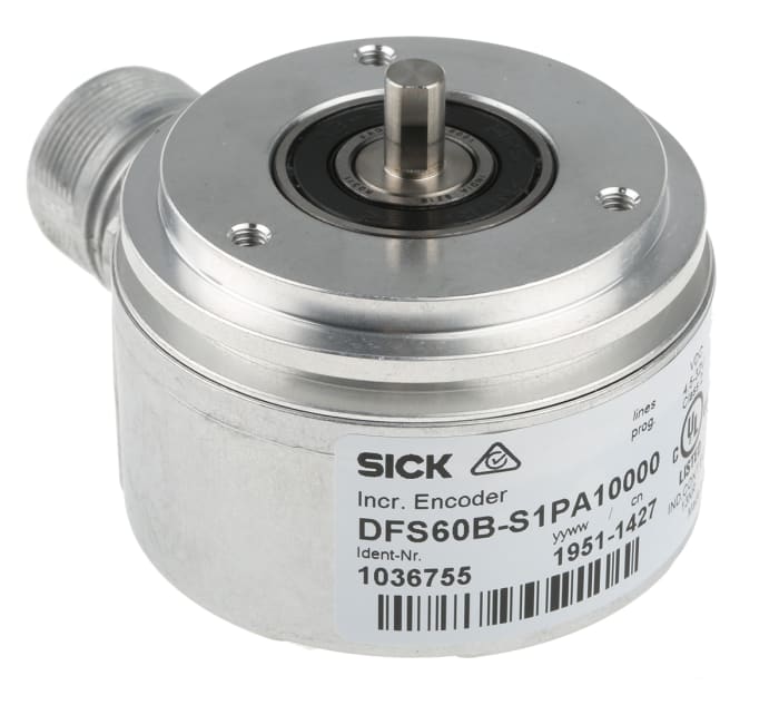 DFS60B-S4PM10000, SICK, Encoder incremental de eje macizo de la serie DFS60, 10.000PPR, 4,5 V a 32 V, ≤ 600 kHz.