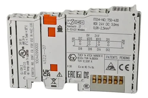 750-430, WAGO, Modulo,  Entrada digital, 8 canales; 24 V DC; 3 ms.