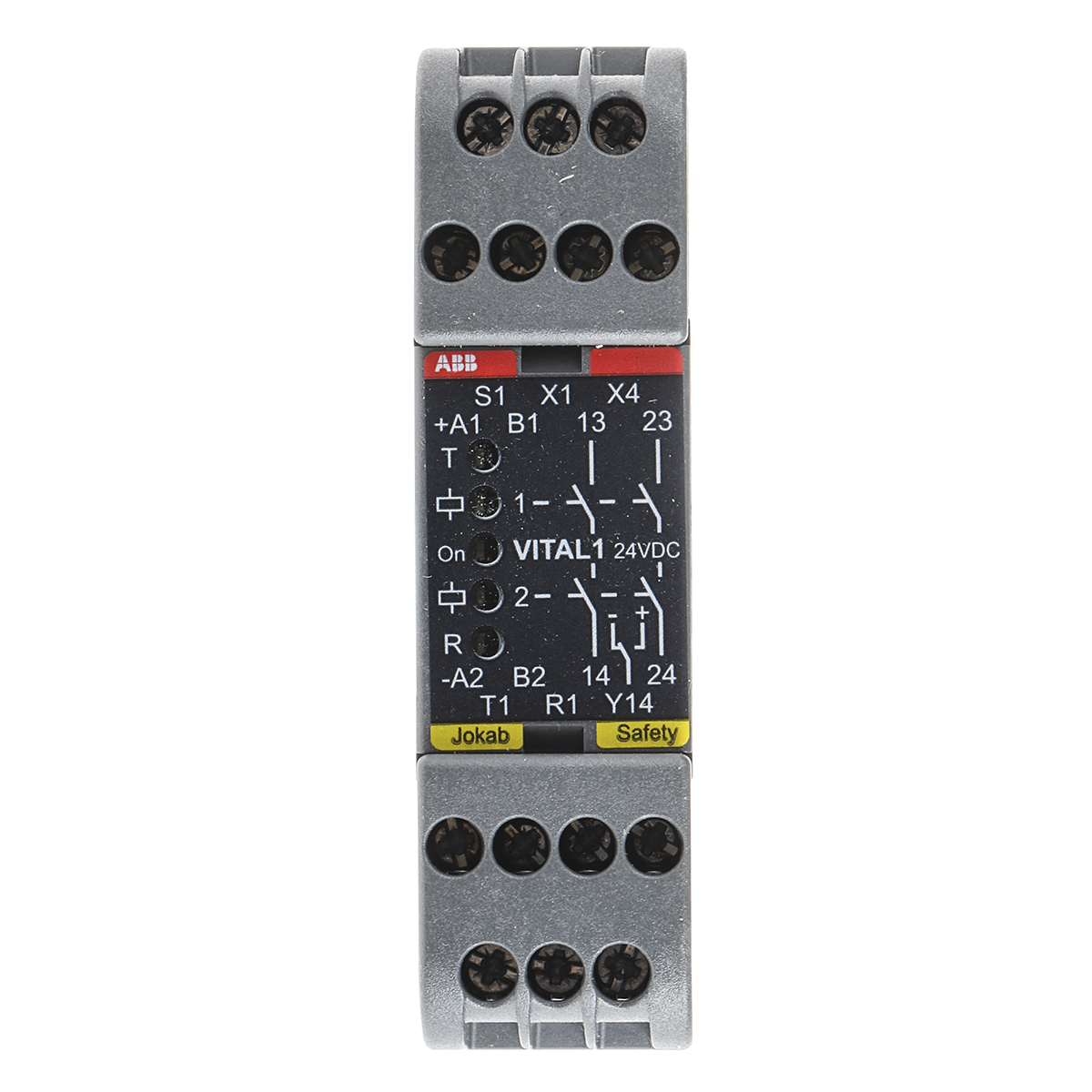 Vital 1, ABB, Jokab Safety, Relé de seguridad de 1 canal, para Parada de Emergencia, 24V dc, cat. seg. ISO 13849-1 4