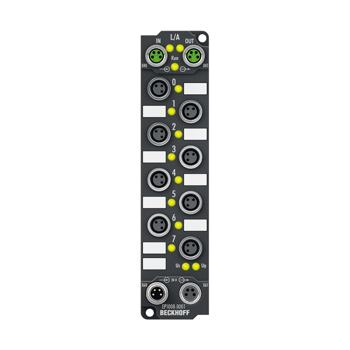 EP1008-0001, BECKHOFF, Modulo Bus, de 8 entradas digitales 24VDC, filtro 3.0ms, conexión de E/S w. conector m8, atornillable,