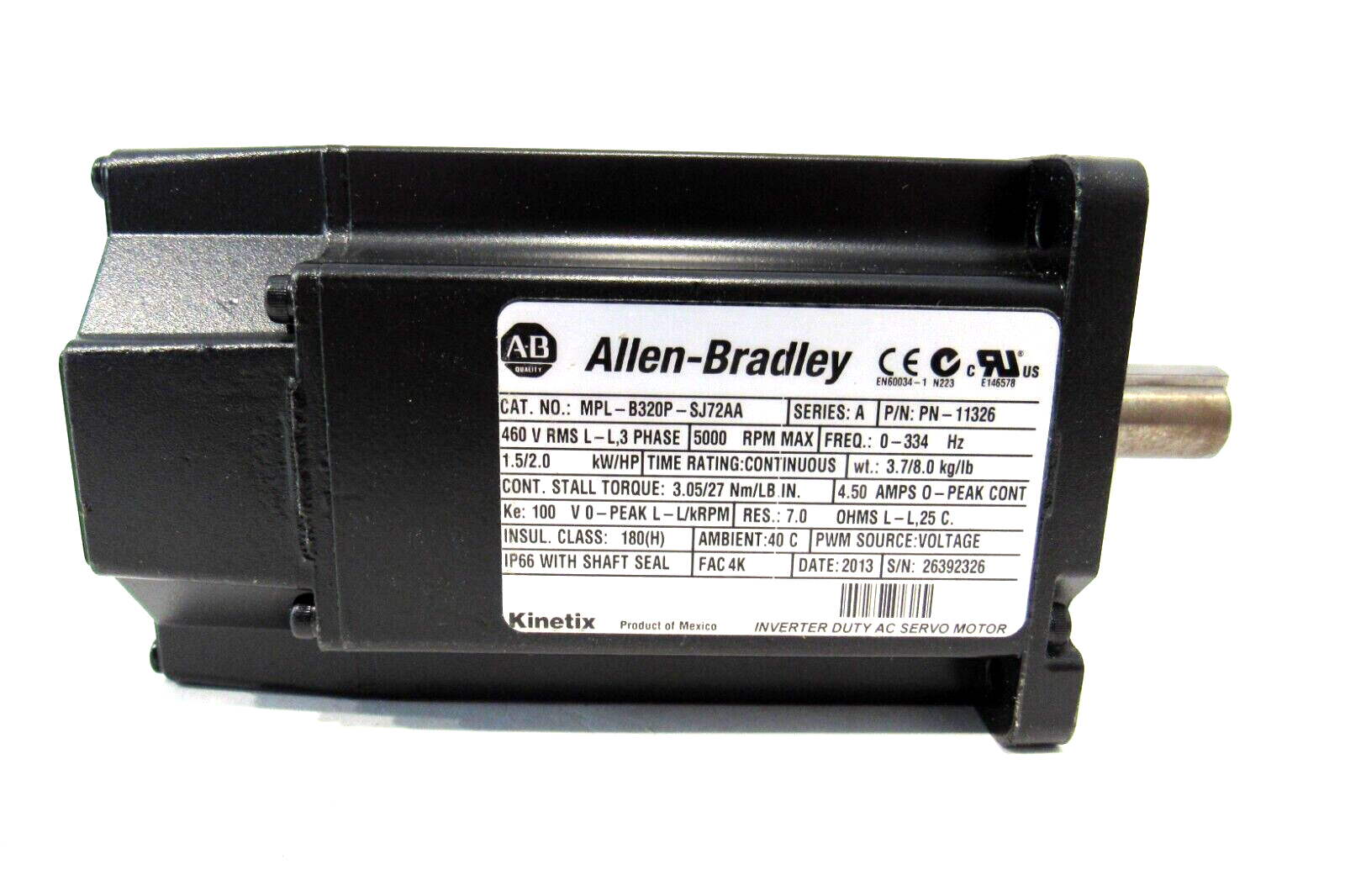 MPL-B320P-SJ72AA, Allen-Bradley, Baja Inercia, Brushless, Servo Motors Product, 460 V, Frame Size 3 = 100 mm