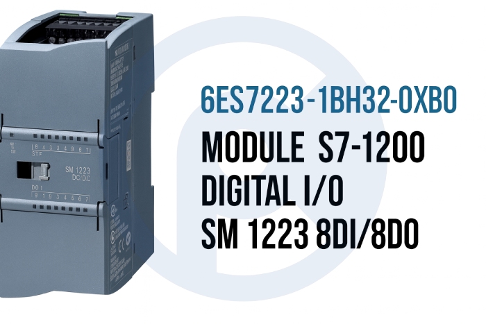 6ES7223-1BH32-0XB0, Siemens, SIMATIC S7-1200, Digital I/O SM 1223, 8 DI/8 DO, 8 DI 24 V DC, Sink/Source, 8 DO, transistor 0.5 A