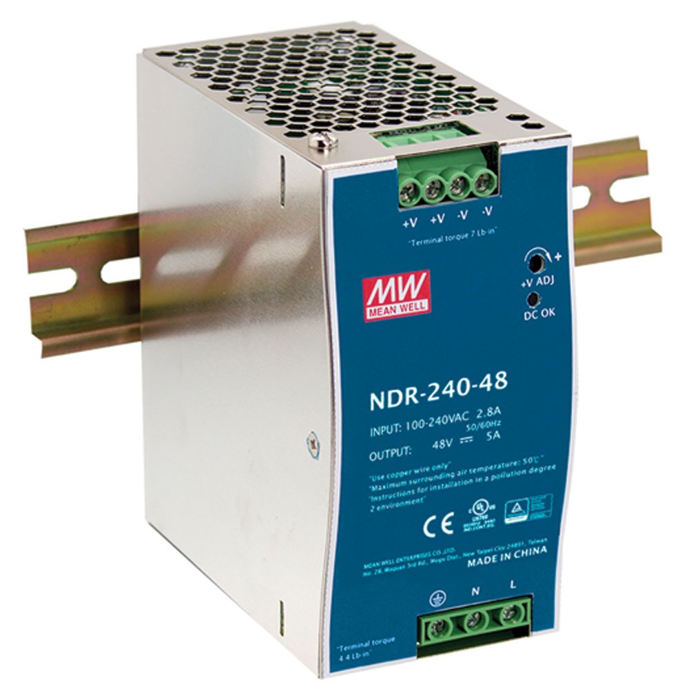 NDR-240-24V, Mean Well, DIN Rail Power Supply 240W, Input 100V-240V Output 24V. 10 Amper