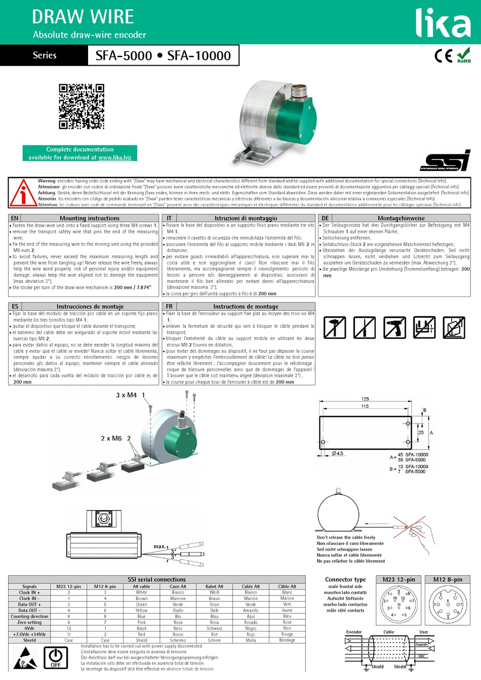 SFA-5000-BA-8192-R-L2, LIKA, SFA. Codificador de cable compacto con salida absoluta,