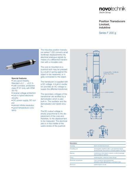 F210G, Novotechnik, Position Transducers, Linotast, induktive, Series F 200 g,  24VDC Salida +/- 10 VDC Sensibilidad 2.2 V/mm, Argentina