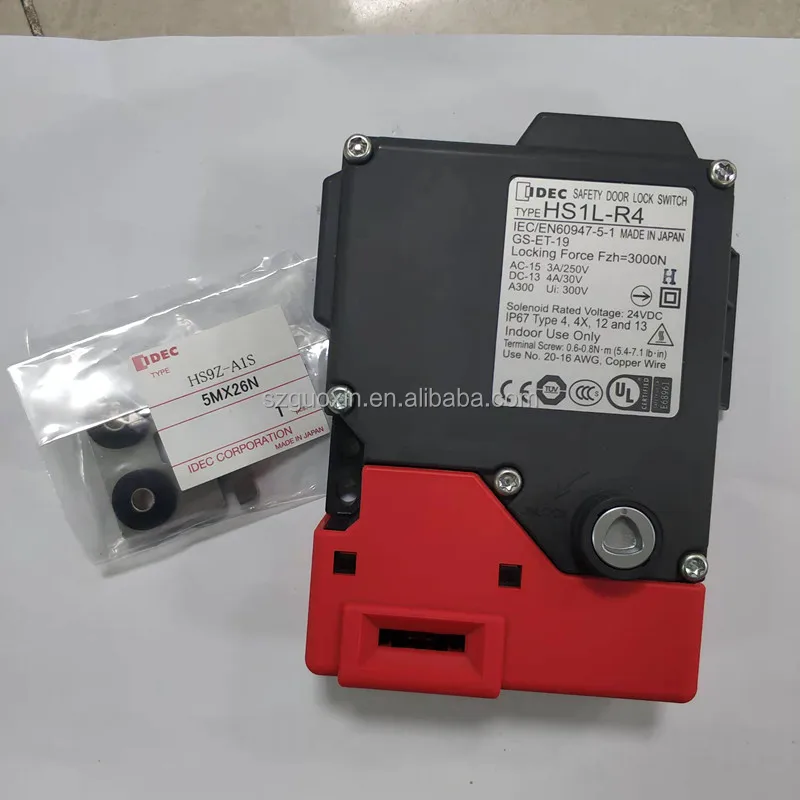 HS1L-R4, IDEC, Cerradura de puerta con interruptor de seguridad electromagnético, 1NC/1NC + 1NC/1NO + 2NC, con llave, bloqueo por resorte