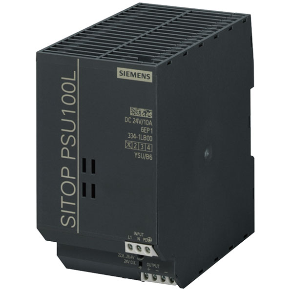 6EP1334-1LB00, Siemens, SITOP PSU100L 24 V/10, Stabilized power supply, input: 120/230 V AC, output: DC 24 V/10 A.