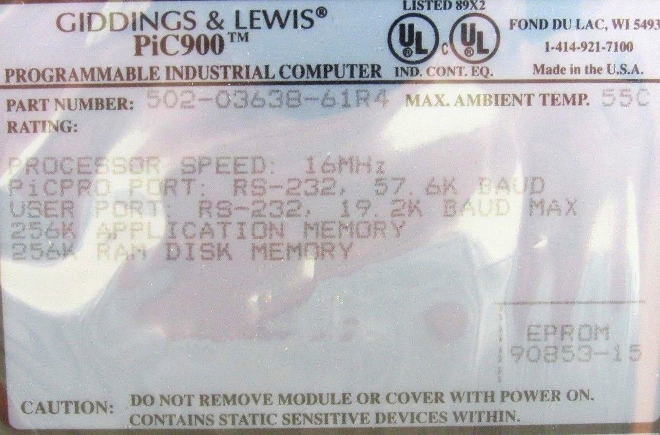 502-03638-61R4, GIDDINGS & LEWIS, CPU MODULE, PIC900