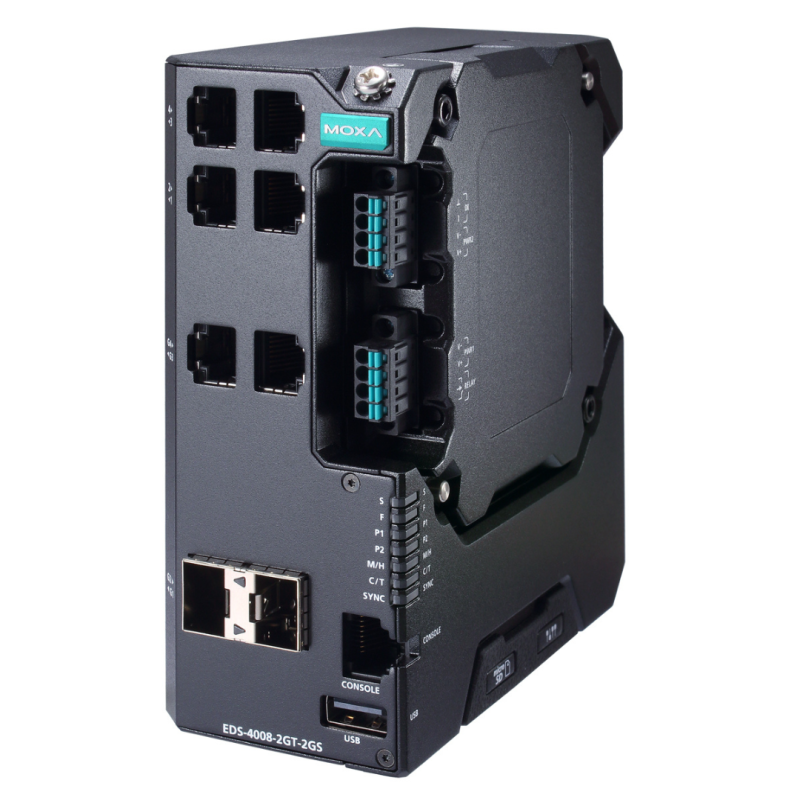 EDS-4008-2MSC-LV, MOXA, Conmutador Ethernet, administrado con 6 puertos 10/100BaseT(X), 2 puertos multimodo 100BaseFX con conectores SC, fuente de alimentación dual 12/24/48 VCC, -10 a 60 °C