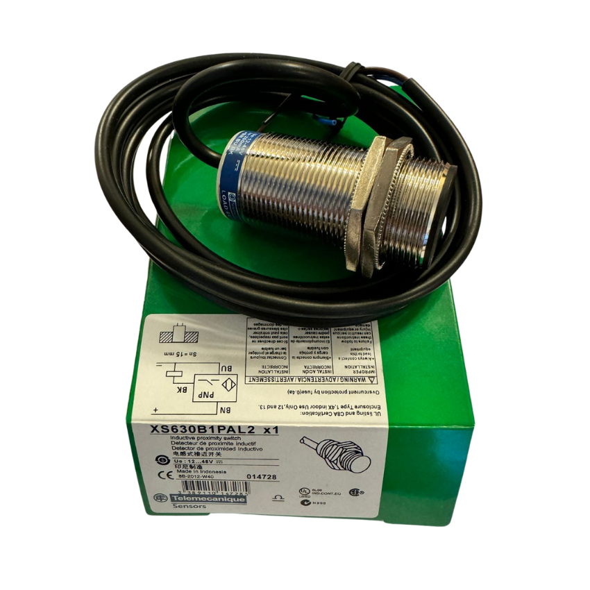 XS630B1PAL2, Telemecanique Sensor de proximidad inductivos XS, sensor inductivo XS6 M30, L62mm, latón, Sn15mm, 12...48 VDC, cable 2 m.