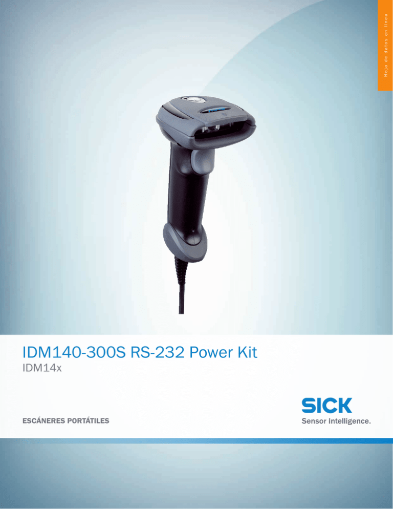 IDM140-300S, SICK, IDM, RS-232 Power Kit, Escáner portátil móvil, rango estándar, uso general, código 1D, luz roja visible (630 nm), distancia de lectura de 20 mm a 850 mm