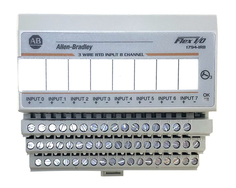 1794-IR8, Allen-Bradley, FLEX I/O RTD, INPUT MODULE, 8PTS. FLEX I/O. Modulo de entrada de Temperatura, 8 x RTD. Platinum, nickel, copper. 16 bit resolution.