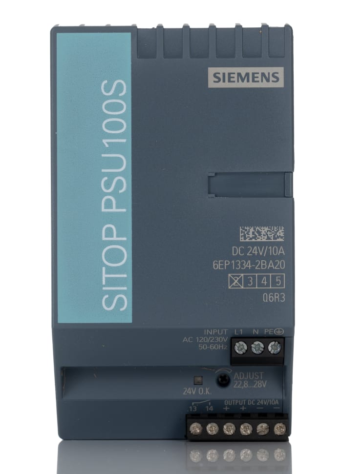 6EP1334-2BA20, Siemens, SITOP PSU100S,  Fuente de alimentación estabilizada 24 V/10 A entrada: 120/230 V AC salida: 24 V DC/10 A. Familia de producto, monofásico, 24 V DC.