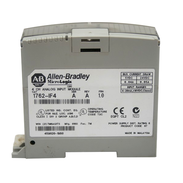 1762-IF4, Allen-Bradley, 4 canales, Analogico,  Inputs/Outputs: 4 difencial entrada, (bipolar); rangos: Voltaje: ±10V, Curriente: 4-20 mA.