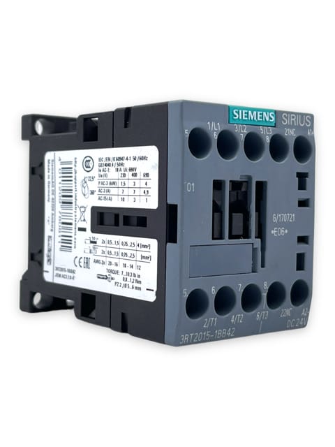 3RT2015-1BB42, Siemens, contactor de potencia, AC-3e/AC-3, 7 A, 3 kW / 400 V, 3 polos, 24 V DC, contactos auxiliares: 1 NC, terminal de tornillo