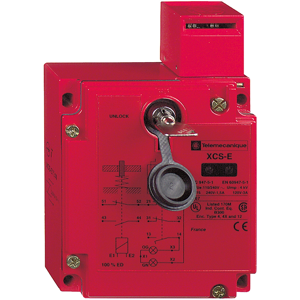 XCS-E, Telemecanique, Interruptor de enclavamiento por solenoide, alimentación para desbloquear, 24 V AC/DC