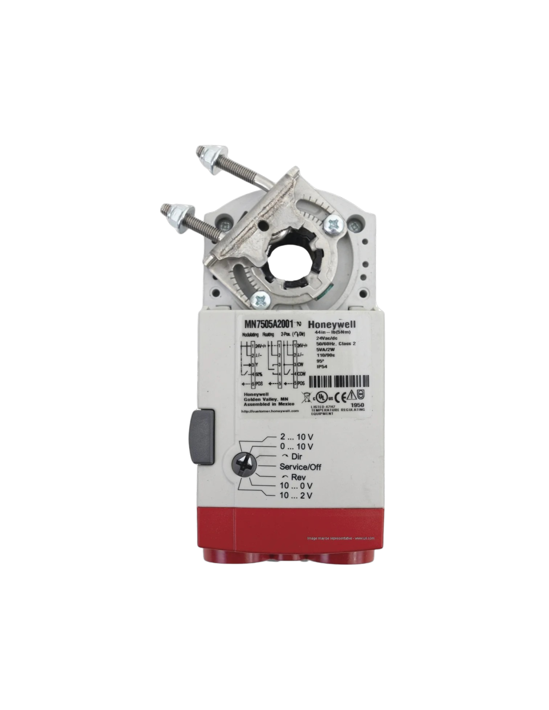 MN7505-A2209, HONEYWELL, Actuador de compuerta, acoplamiento directo, sin retorno por resorte, 44 lb-in, 5 Nm, 24 V CA, modulación [0/2-10 V CC]