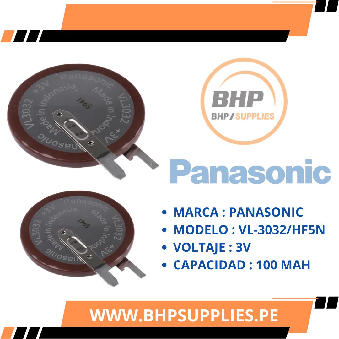 VL-3032, PANASONIC, Bateria, Lithium Vanadium Pentoxido,  tipo moneda, 30.0mm, 3V, Litio Baterías recargables (secundaria) 100mAh