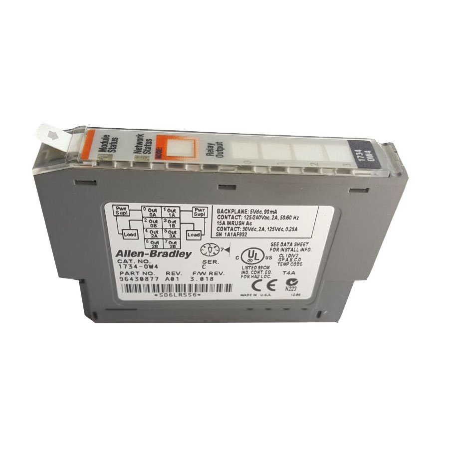 1734-OW4, Allen-Bradley, 24VDC 4Point N.O. SPST Relay Out Module. POINT I/O. Digital output module. 4 x relay. TB/TBS terminal base