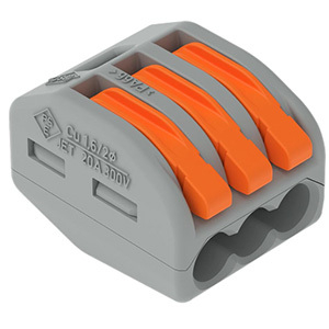 222-413, WAGO, borna de conexión con palancas; para cualquier tipo de conductor; máx. 4mm²; 3 conductores; Carcasa gris; Temperatura ambiente máxima 40°C; 2,50 mm²; gris