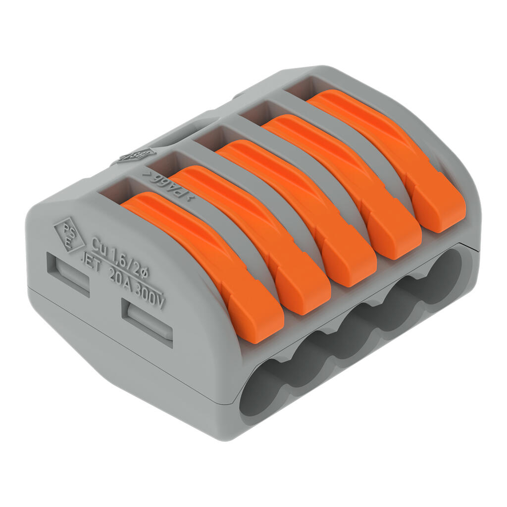 222-415, WAGO, borna de conexión con palancas; para cualquier tipo de conductor; máx. 4mm²; 5 conductores; Carcasa gris; Temperatura ambiente máxima 40°C; 2,50 mm²; gris