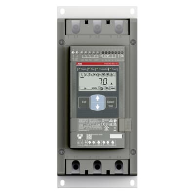 PSE142-600-70, ABB, Arrancador suave, para tensión de red máxima de 600 V y tensión de alimentación de control de 100 - 250 V 50/60 Hz.