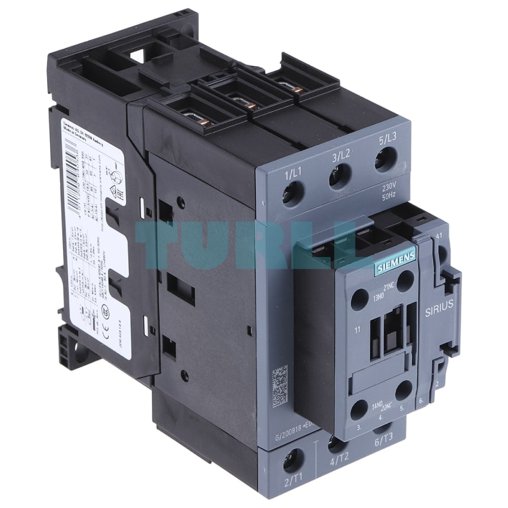3RT2037-1AF00, Siemens, contactor de potencia, AC-3e/AC-3, 65 A, 30 kW / 400 V, 3 polos, 110 V AC, 50 Hz, contactos auxiliares: 1 NA + 1 NC
