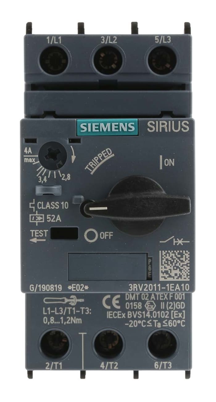 3RV2011-1EA10, Siemens, Guardamotor Sirius Innovation 3RV2, 690 V, 2,8 → 4 A.