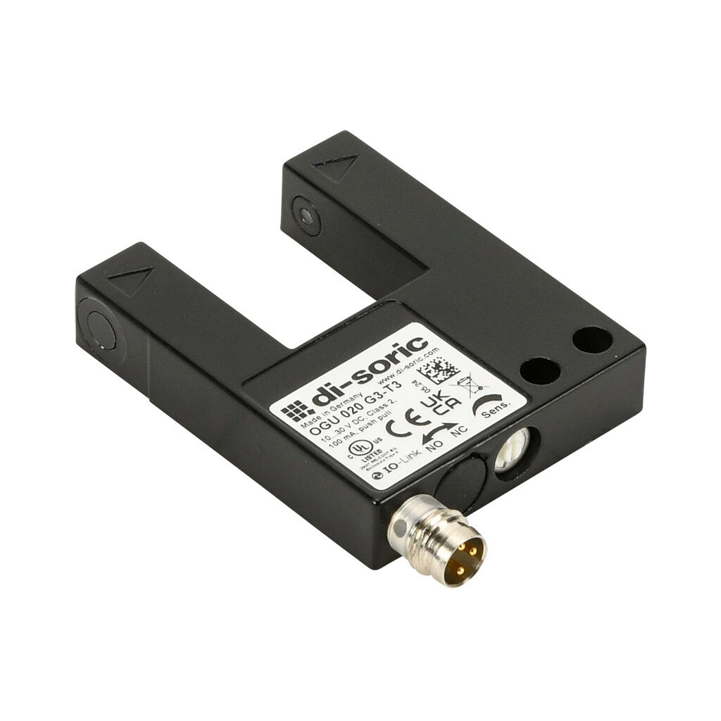 OGU 020 G3-T3, Di-Soric, Sensor de Fibra Óptica 10.30 VDC PNP NPN Push & Pull, Interfac, barrera fotoeléctrica de horquilla, 4 modos de funcionamiento como IO-Link.