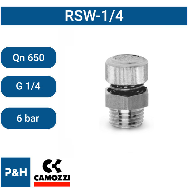 RSW 1/4, CAMOZZI, REGULADOR DE ESCAPE SILENCIADO - LATÓN - BRONCE SINTERIZADO - 1/4 RSW 1/4