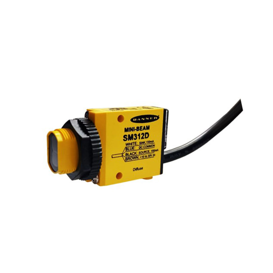 SM312D, BANNER, Sensor Fotoeléctrico, Difuso. Alcance: 380 mm; Entrada: 10-30 VCC. Salida: Bipolar: 1 NPN; 1 PNP. Cable de 2 m (6,5 pies).
