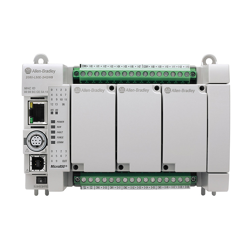 2080-L50E-24QBB, Allen-Bradley, Micro850, 50 E/S, 24 V CC, Ethernet, E/S analógicas y digitales integradas.