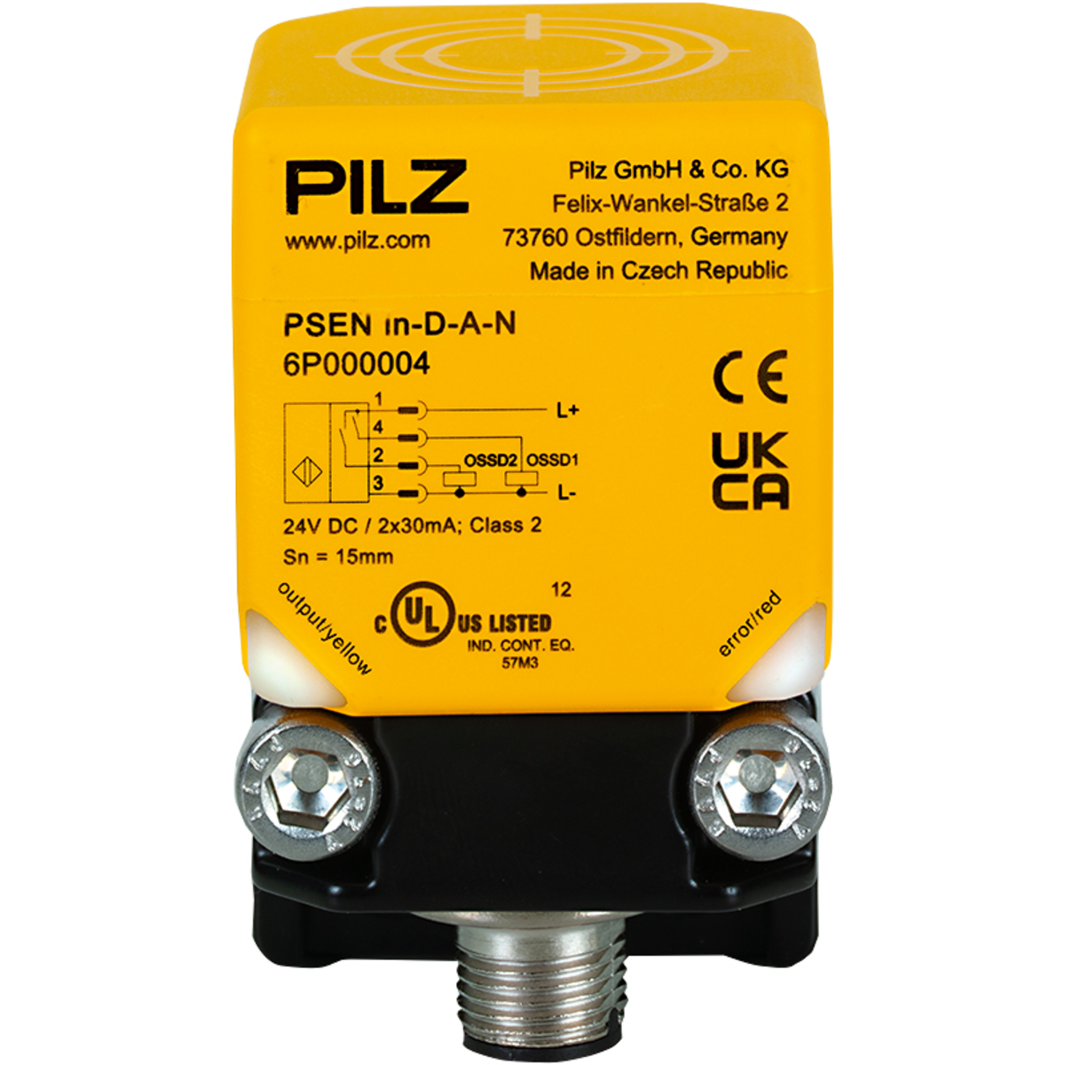 PSEN in-D-A-N, Pilz, interruptor de proximidad inductivo de seguridad de alta precisión, 2 salidas OSSD, diseño cúbico,  M12 de 4 pines.